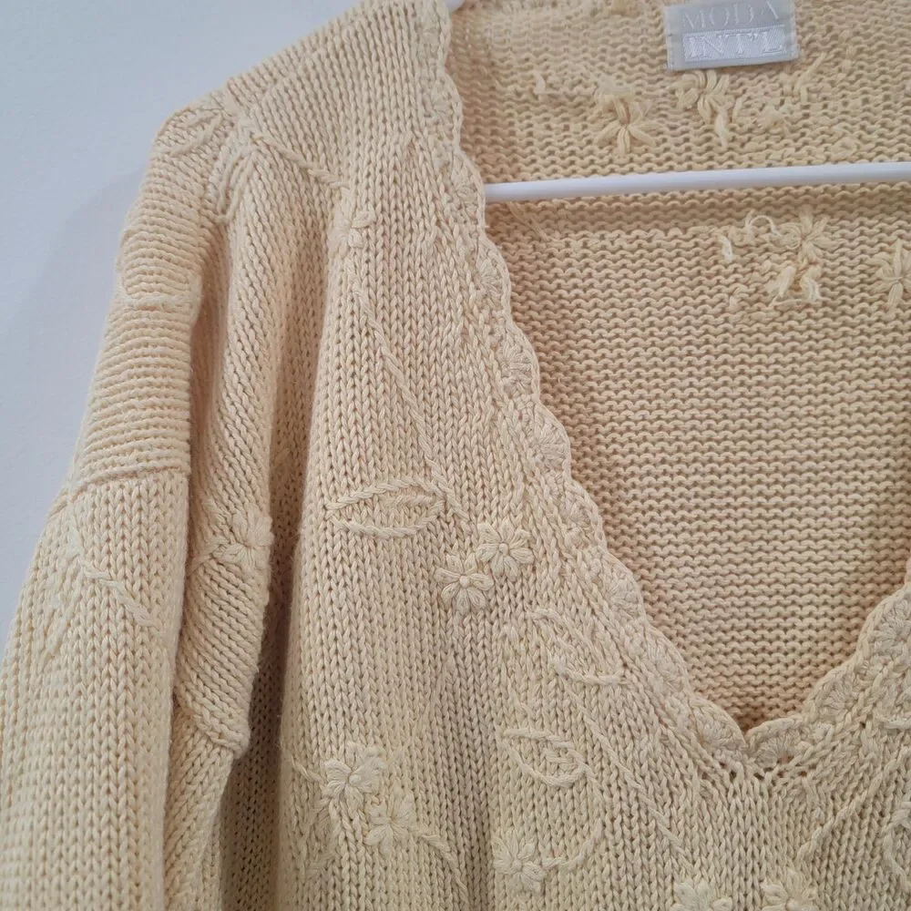 Vintage Moda International Womens Sweater Size 2X Neutral Floral Granny‎ Boho